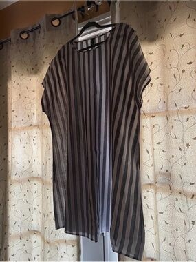 Women’s Asymmetrical Striped Dress in Black and Gray